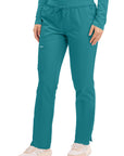 Cherokee Revolution WW105 Women Mid Rise Tapered Leg Drawstring Pant Teal Blue/NIS