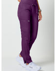 Cherokee Revolution WW105 Women Mid Rise Tapered Leg Drawstring Pant Eggplant
