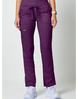 Cherokee Revolution WW105 Women Mid Rise Tapered Leg Drawstring Pant Eggplant