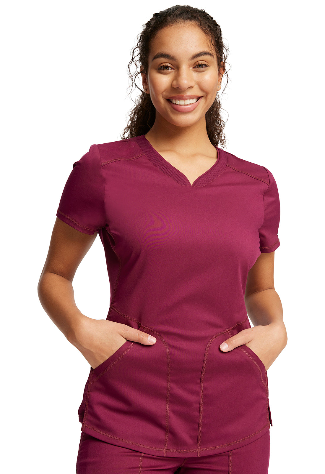 Cherokee Revolution WW601 Women Mesh Side Panel V-Neck Top
