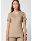 Cherokee Revolution WW610 Women Mock Wrap Top Khaki/NIS